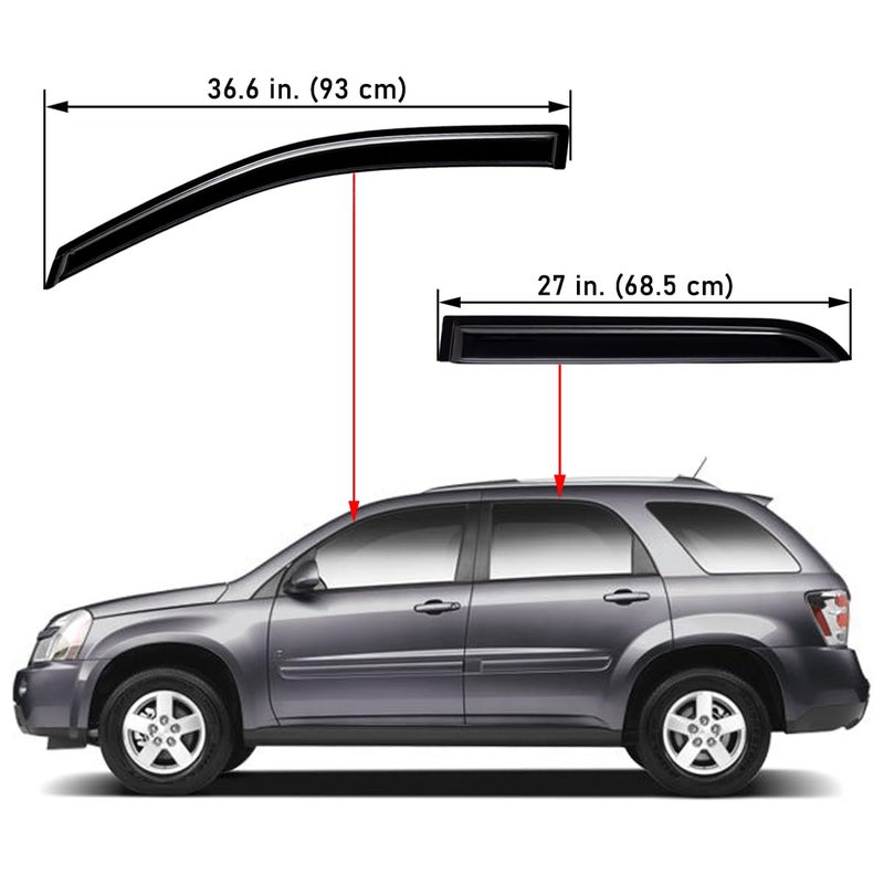 Lightronic Extra Durable Outside-Mount Auto Vent Window Visor, Fits 2005-2009 Chevrolet Equinox & Pontiac Torrent, UV Protection Rain Guard, Original Wind Deflector, No-Drill, Dark Smoke, 4-Pcs - Image 2